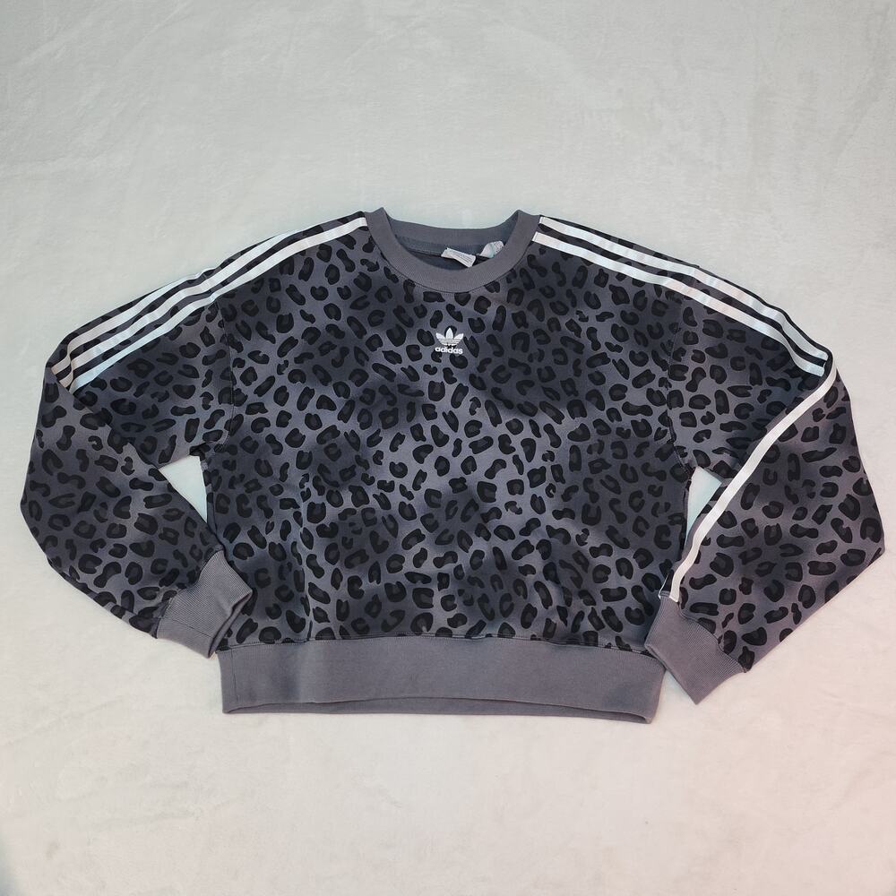 Adidas Leopard Lux Trefoil Sweatshirt Womens XS Gray Black Ombre White Striped